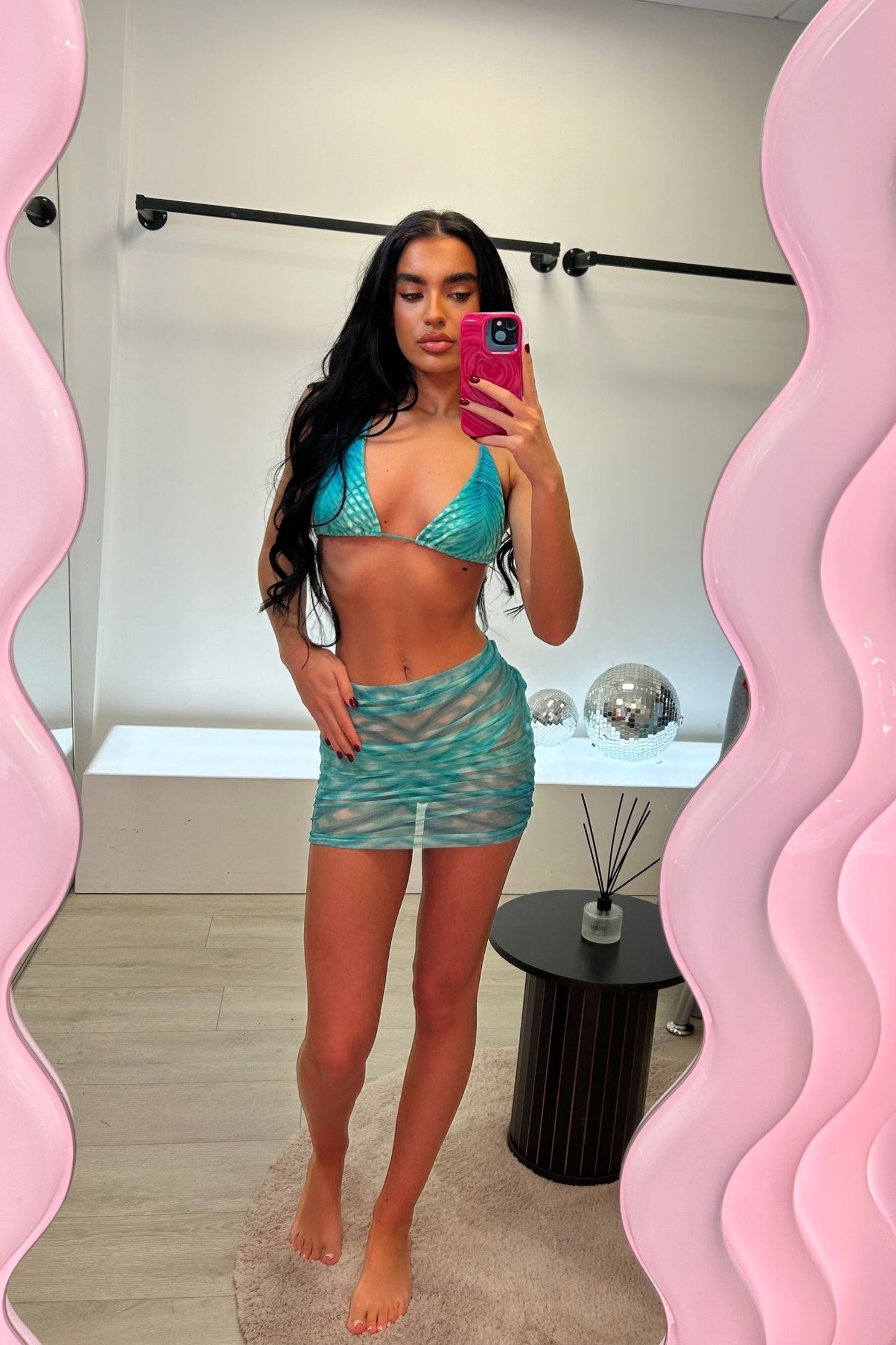 SASHA RUCHED MINI SKIRT   - AZURA PRINT MESH