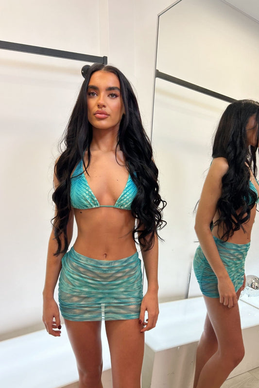 SASHA RUCHED MINI SKIRT   - AZURA PRINT MESH