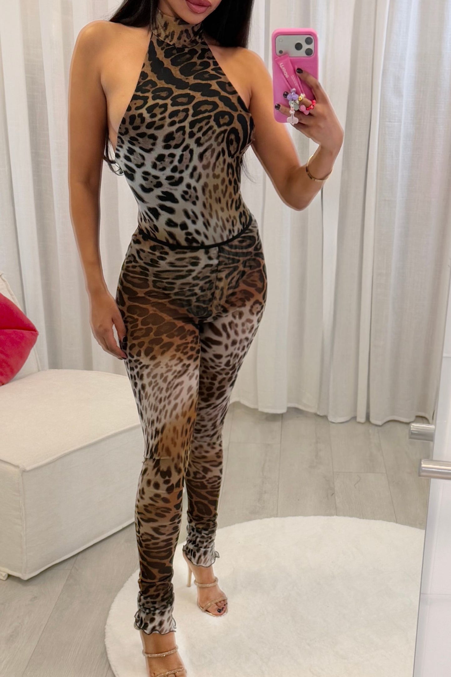 CELIA HALTERNECK BACKLESS JUMPSUIT – ABSTRACT LEOPARD