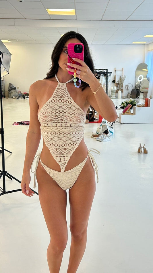 LANAE CROCHET BIKINI HALTER TOP & TIE SIDE BOTTOMS