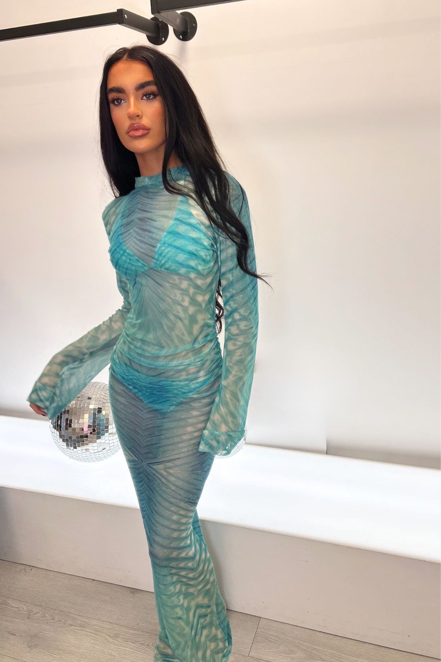 RUMI RUCHED MAXI DRESS   - AZURA PRINT MESH