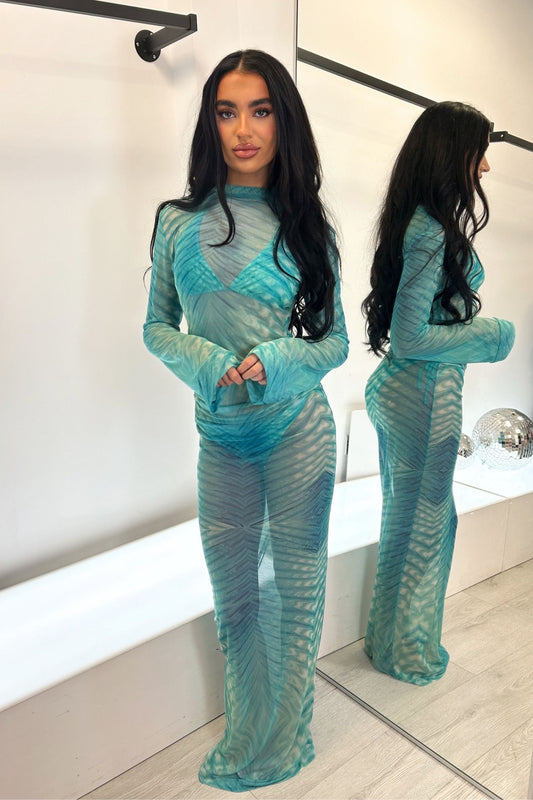 RUMI RUCHED MAXI DRESS   - AZURA PRINT MESH