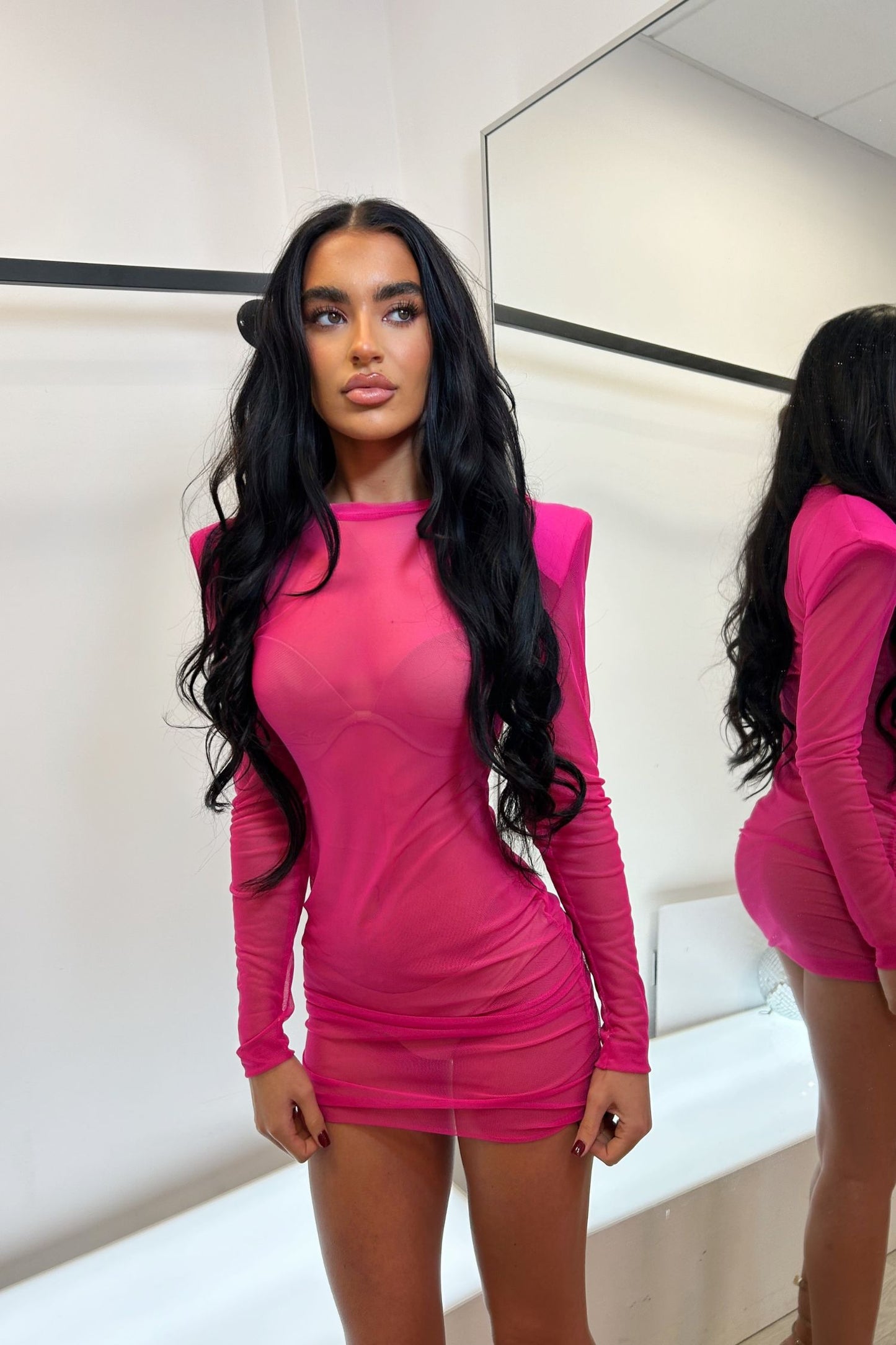 EVIE CREW NECK SHOULDER PAD MINI DRESS