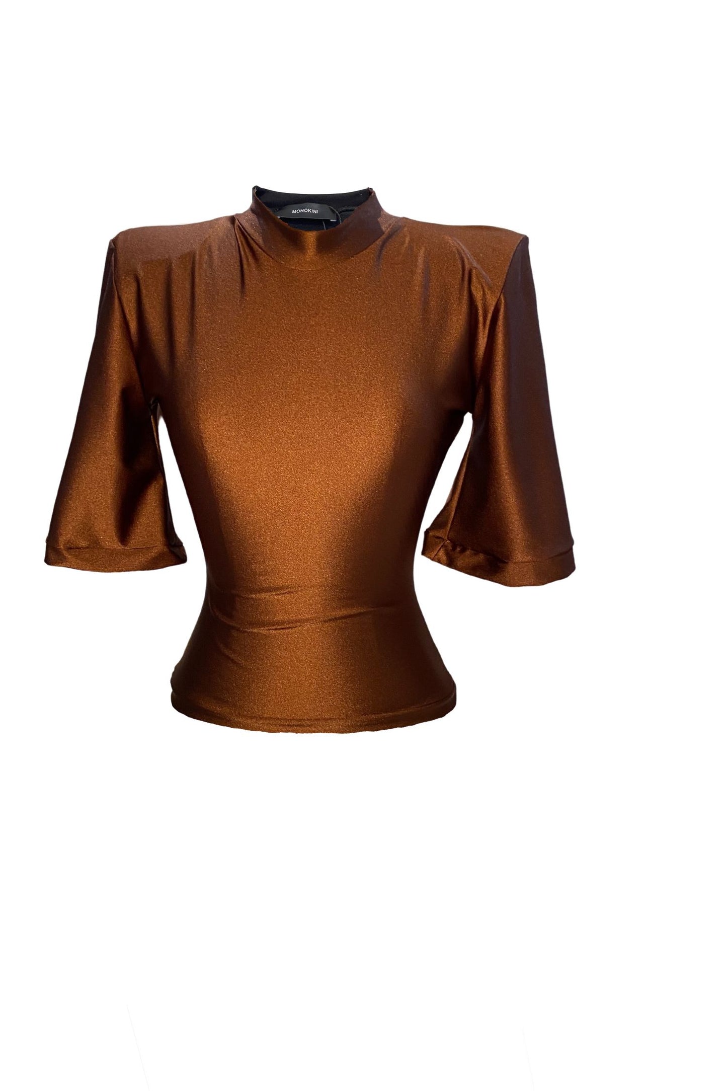 ANITA PADDED SHOULDER CROPPED TSHIRT | GINGER BROWN - IN STOCK SMALL