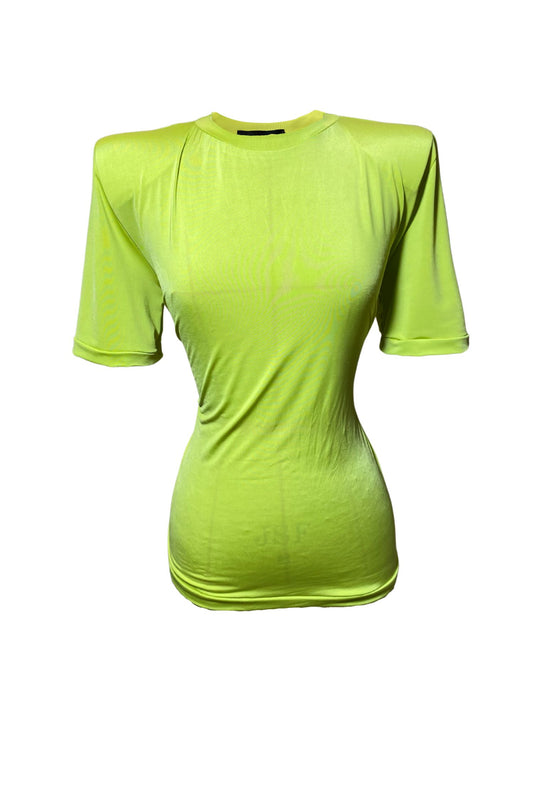 ANNIE PADDED SHOULDER T-SHIRT | LIME - IN STOCK MEDIUM