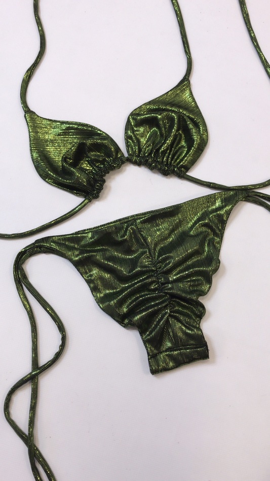 MICA SCRUNCH BOTTOM BIKINI - GREEN GLOSS - SALE