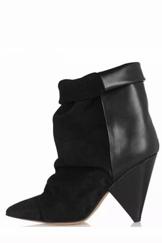STRUT SLOUCHY ANKLE BOOTS BLACK SUEDE AND LEATHER - PRE ORDER
