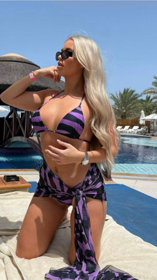 FLORA COBALT ZEBRA TRIANGLE BIKINI - PURPLE ZEBRA