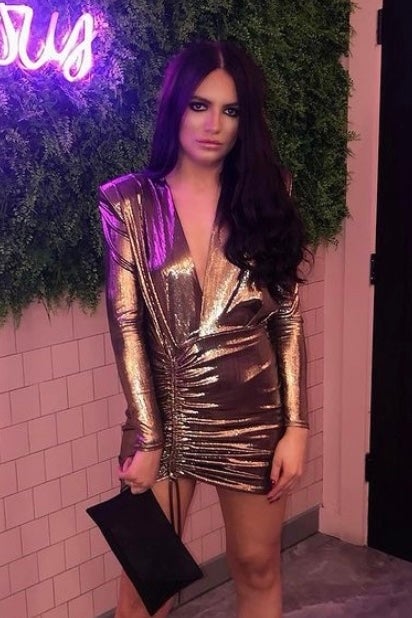 NAOMI PLUNGE METALIC GLOSS MINI DRESS