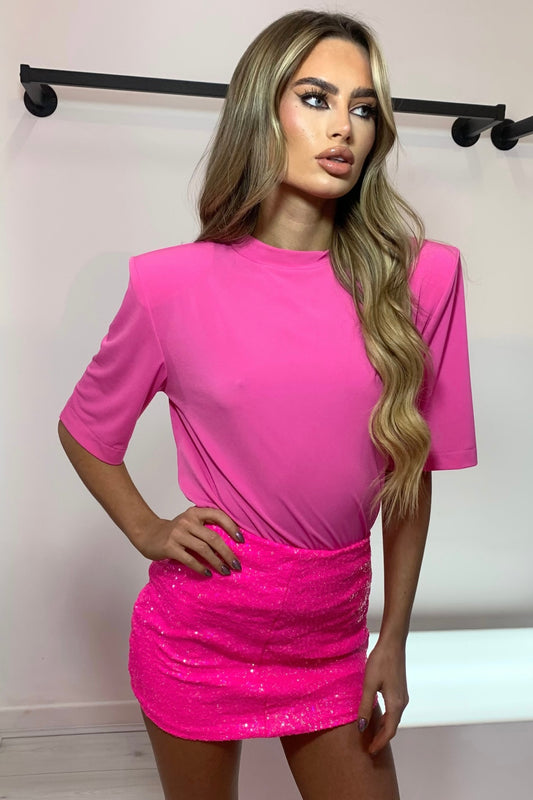 CONNA MINI SKIRT SEQUIN - NEON PINK