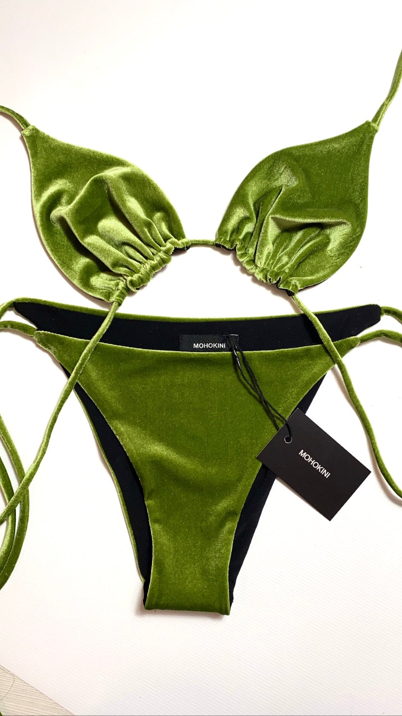 FLORA TRIANGLE BIKINI - BOTTLE GREEN VELVET IN STOCK 8