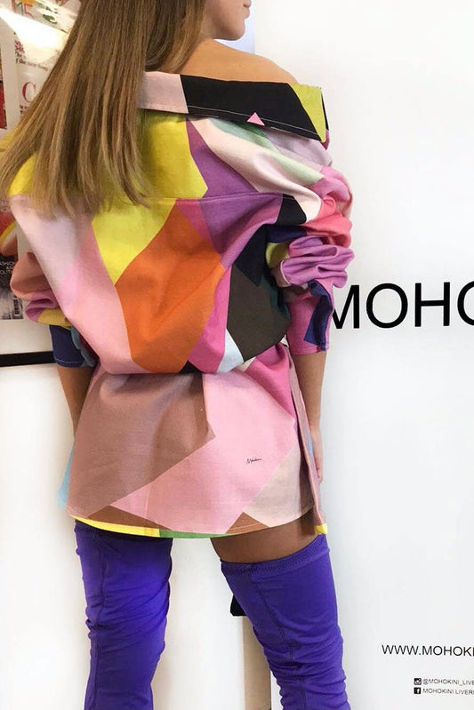 PHILIPPA OVERSIZED COLOUR BLOCK SHIRT DRESS - MIAMI LUXURY LINEN