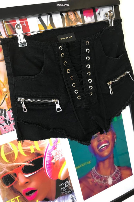 DARCY • LACE UP • SHORT SHORTS • BLACK - PRE ORDER