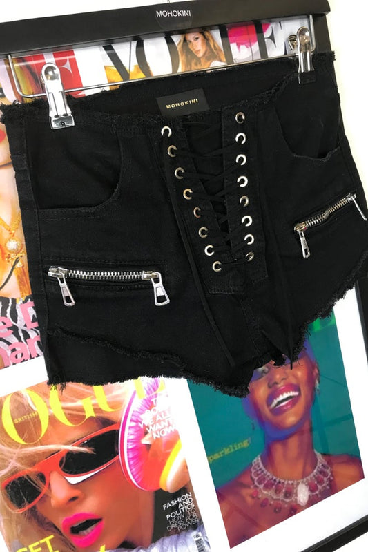 DARCY LACE UP SHORT SHORTS | BLACK - PRE ORDER