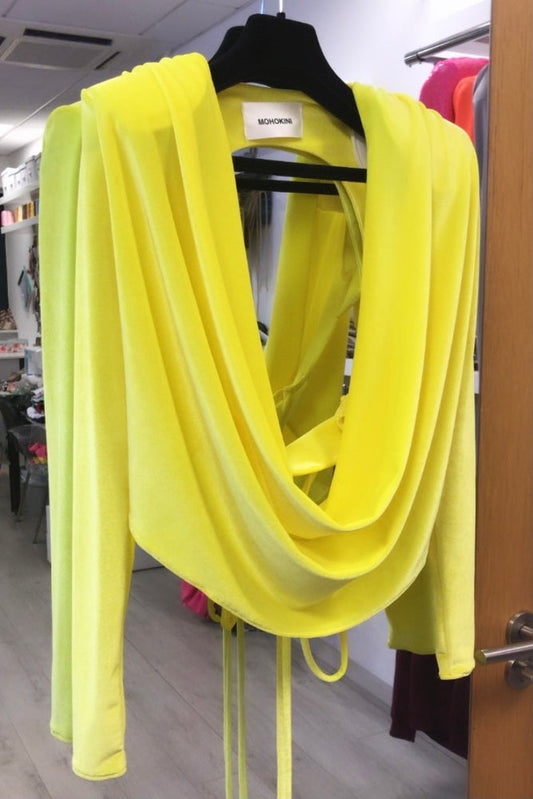 ANNA BACKLESS TOP NEON YELLOW VELOUR