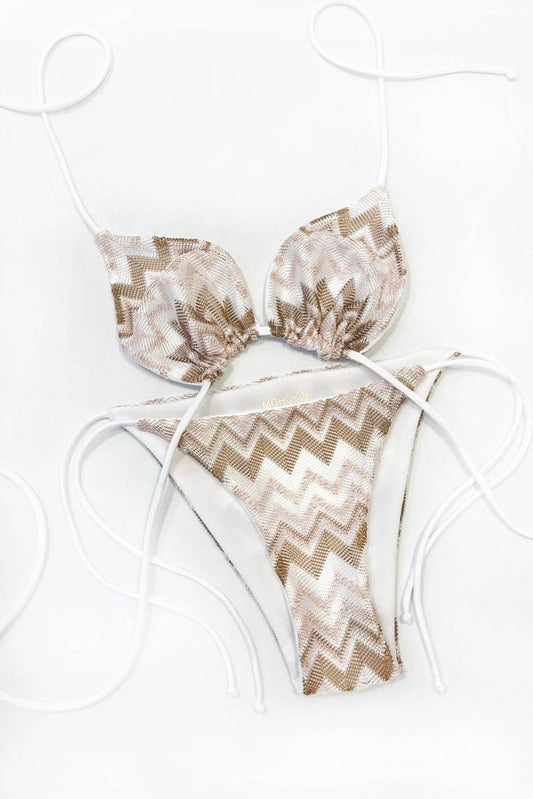 FLORA  TRIANGLE BIKINI GLOSSY COPPER CHEVRON CROCHET KNIT