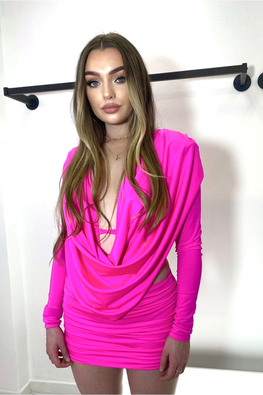 ANNA X SASHA PLUNGE DRAPE CROP TOP WITH RUCHED LOW RISE SASHA MICRO MINI SKIRT