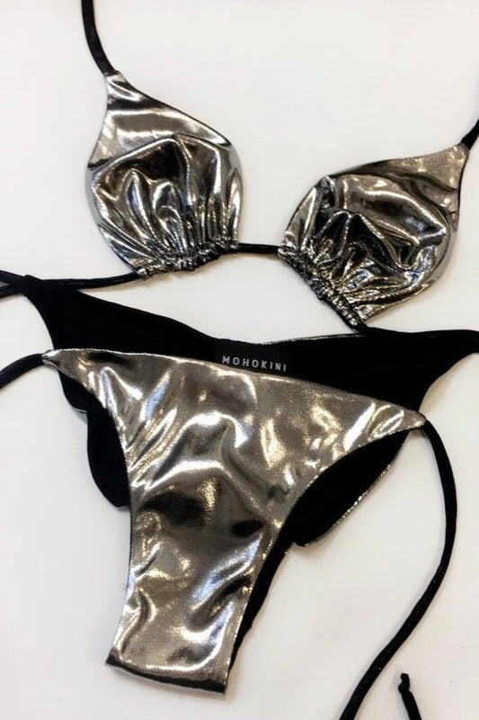 MICA • SCRUNCH BOTTOM BIKINI • SILVER FOIL