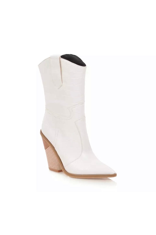 BILLI COW BOY BOOTS - WHITE VEGAN LEATHER