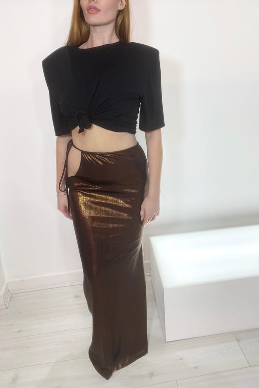 FIFI CUT OUT DETAL MAXI SKIRT - GLOSS